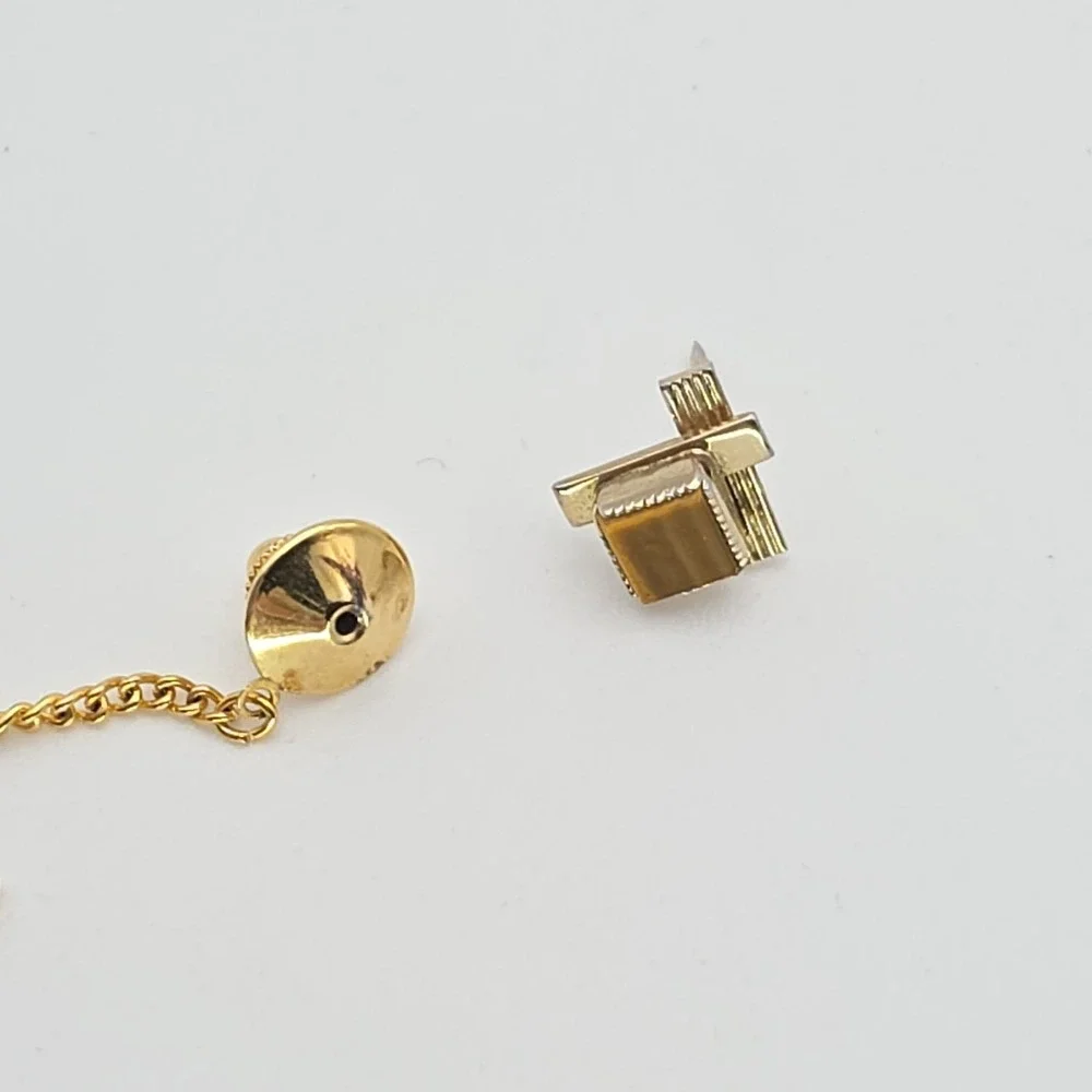 Vintage Natural Tiger's Eye Tie Tack Pin Gold Tone Semi-Precious FREE $HIPPING!!